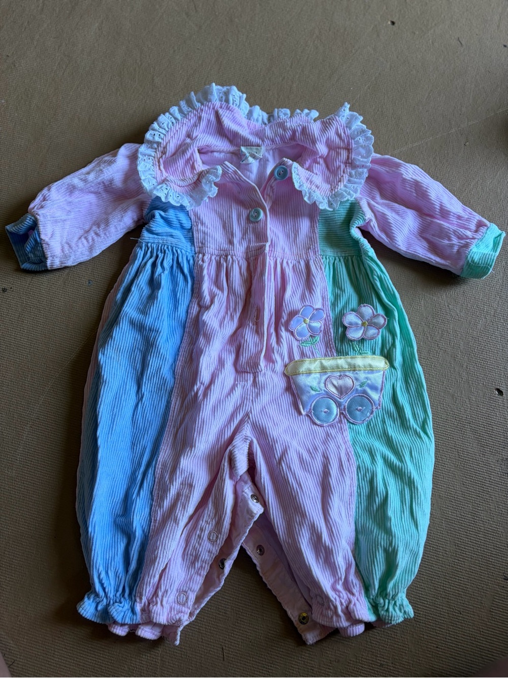 Vtg Baby Pastel Pink, Blue & Green Floral One-Piece Romper 6-9M